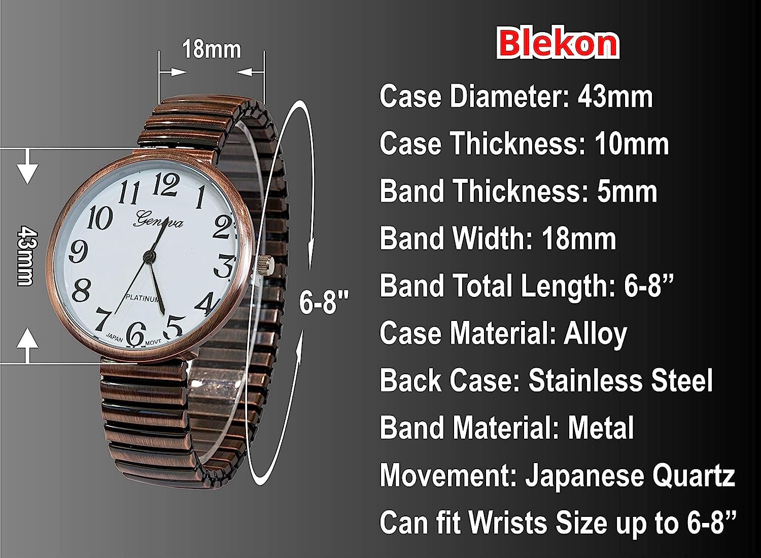 Blekon Collections New Super Large Face Stretch Band Japanese Movement PC21J Fashion Watch - Image 2